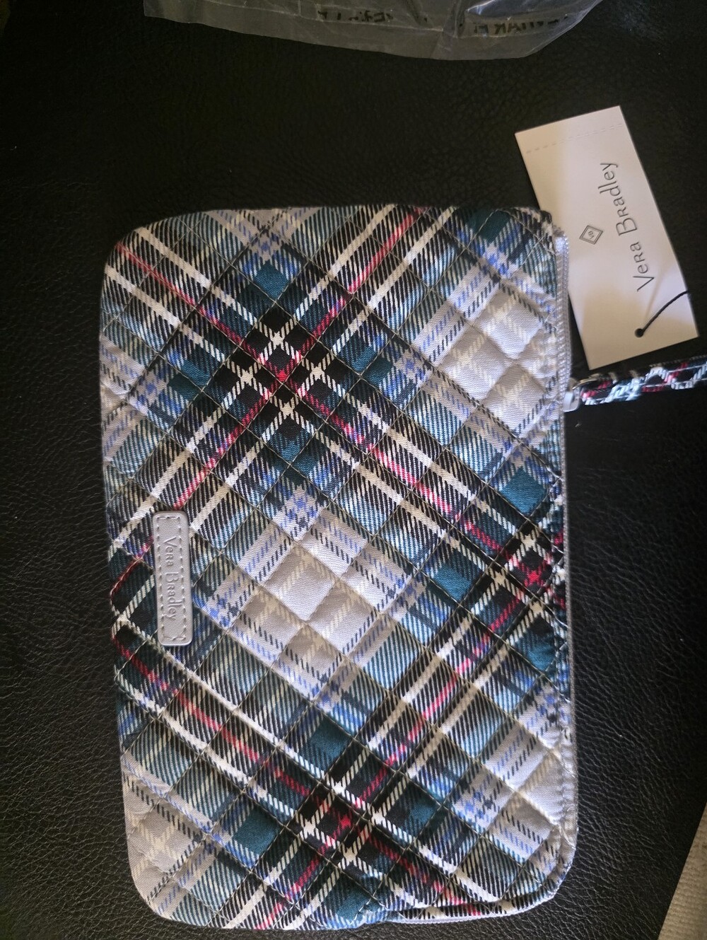 Vera Bradley Teal Blue Plaid Quilted RFID Wristlet